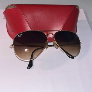 Ray-Ban Gold Aviator Sunglasses with Red Case